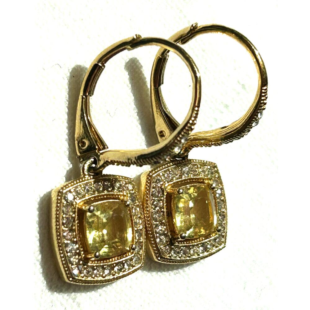 NADRI Yellow CZ Halo Crystal 18k Gold Plated Lever Back Earrings - Picture 3 of 10